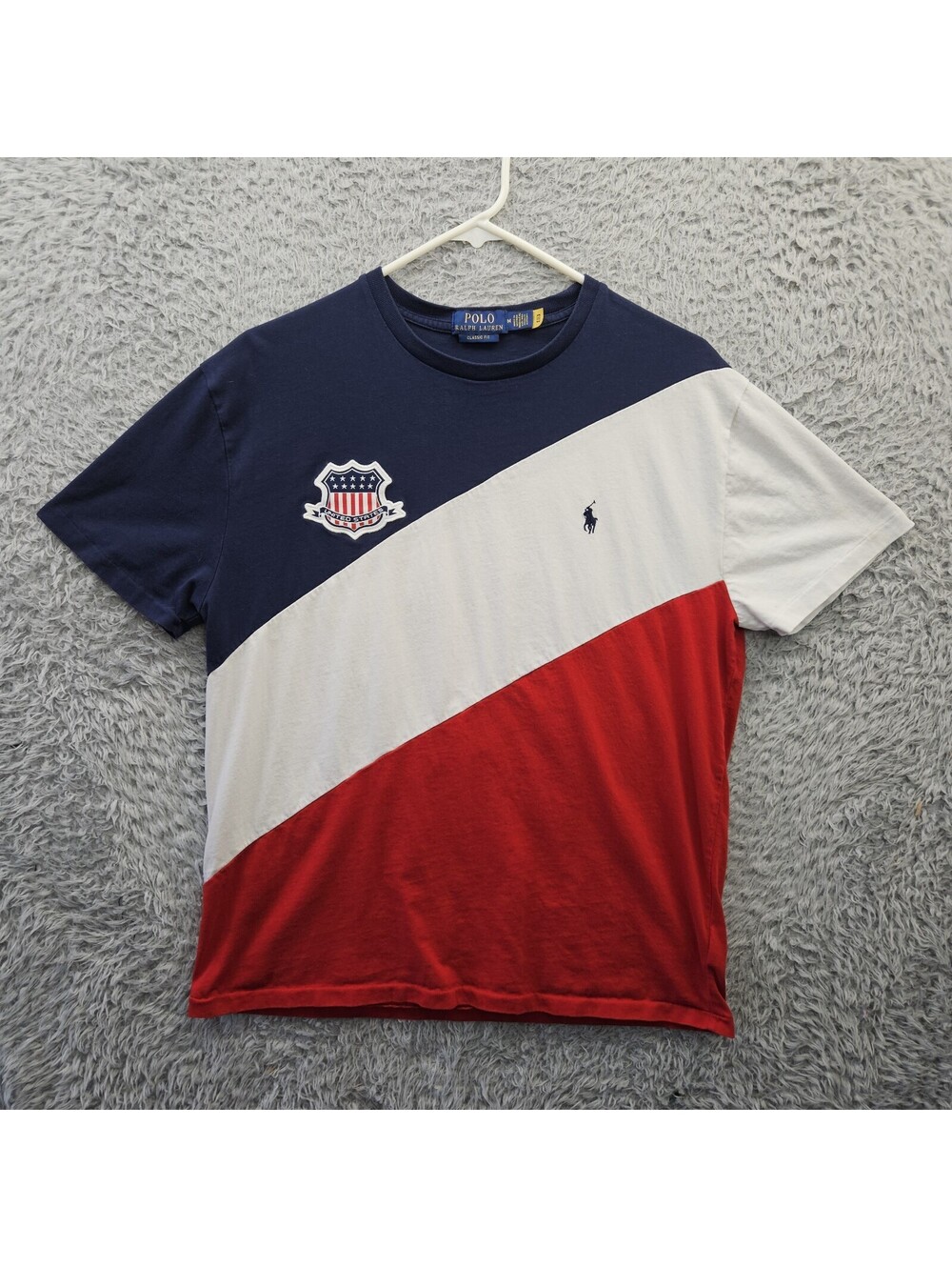 Polo Ralph Lauren Classic Fit USA T Shirt Men Medium Shield Stripes Pony